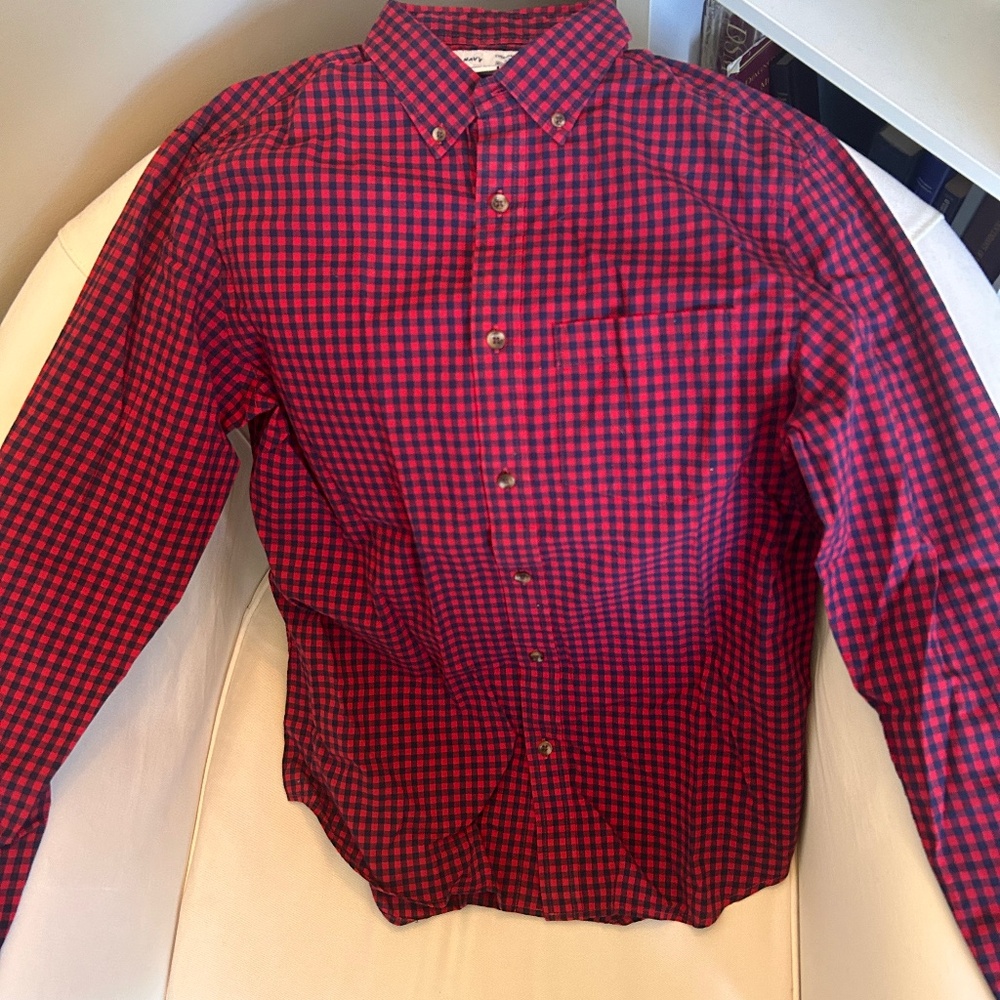 Reddish-Blue checked button up mens shirt Old Navy Small